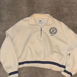 Nike Men's Zip-Up Cream Sweater with Blue Trim